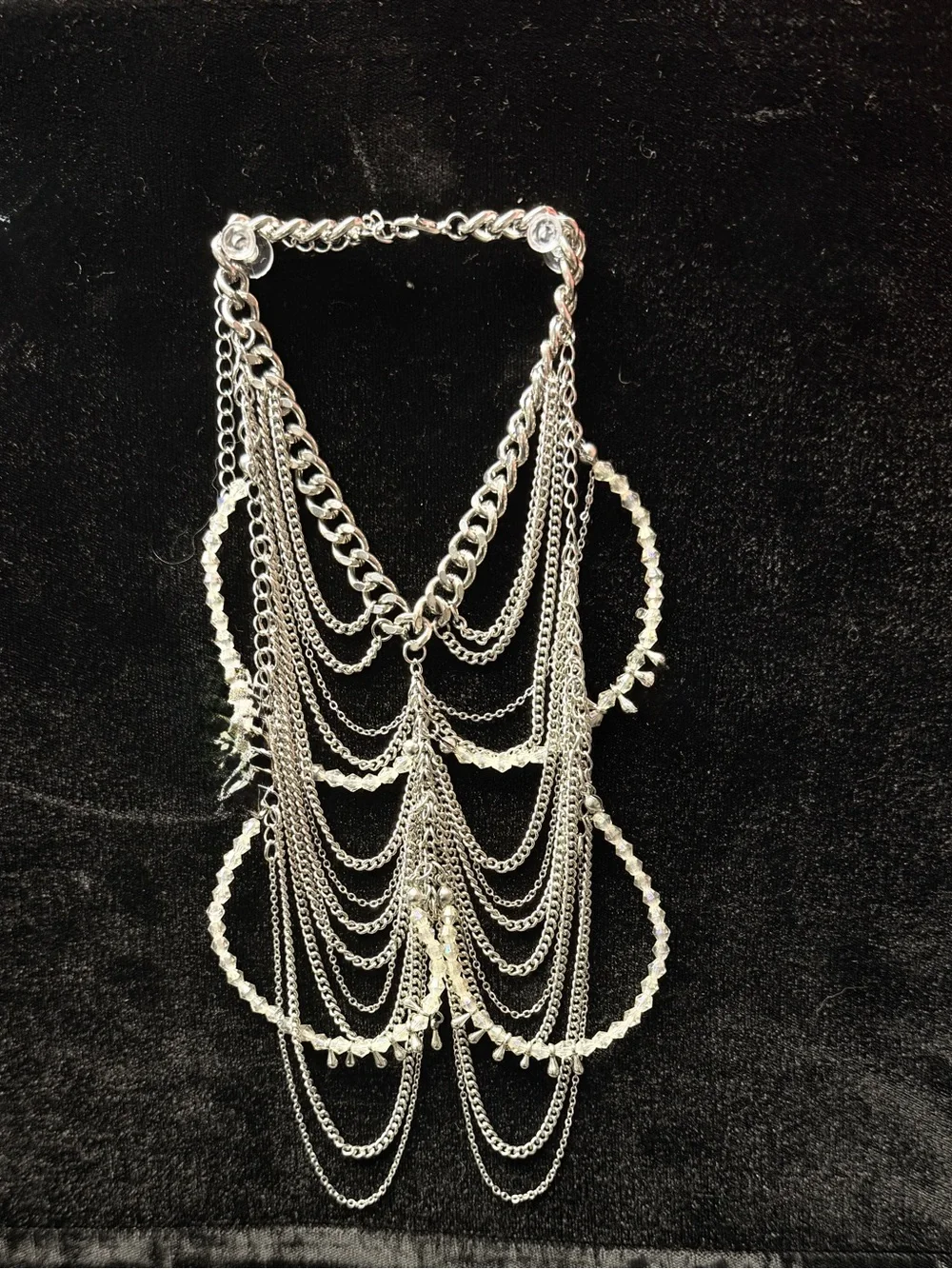 Silver-Tone Multi-Layered Chain Anklet with Clear Beads